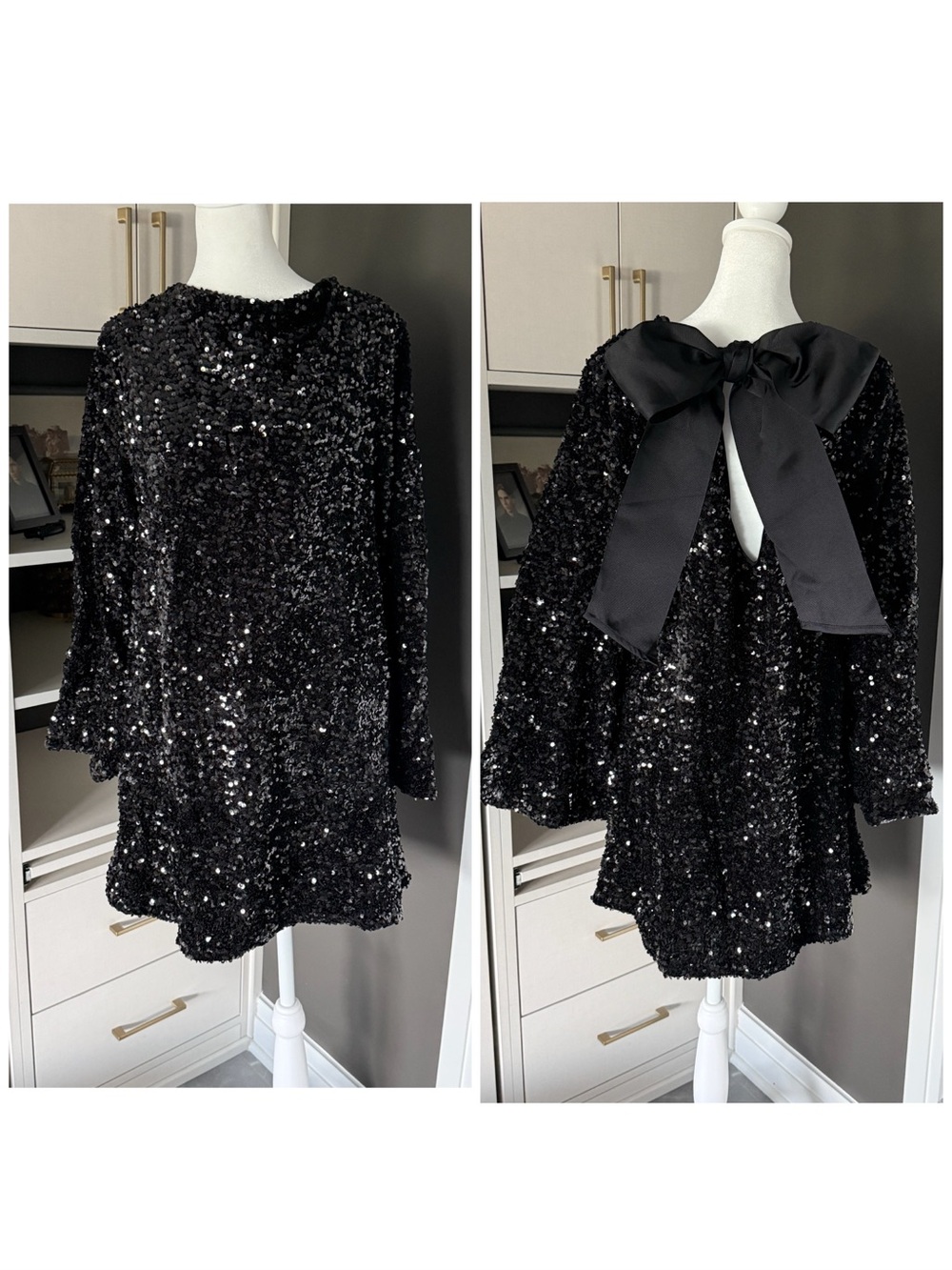 H&M Black Sequin Mini Dress with large Bow